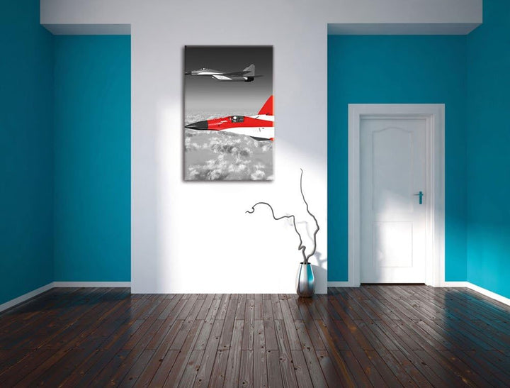 Pixxprint Zwei Kampfjets über den Wolken als Leinwandbild/Grösse: 120x80 cm/Wandbild/Kunstdruck/fert