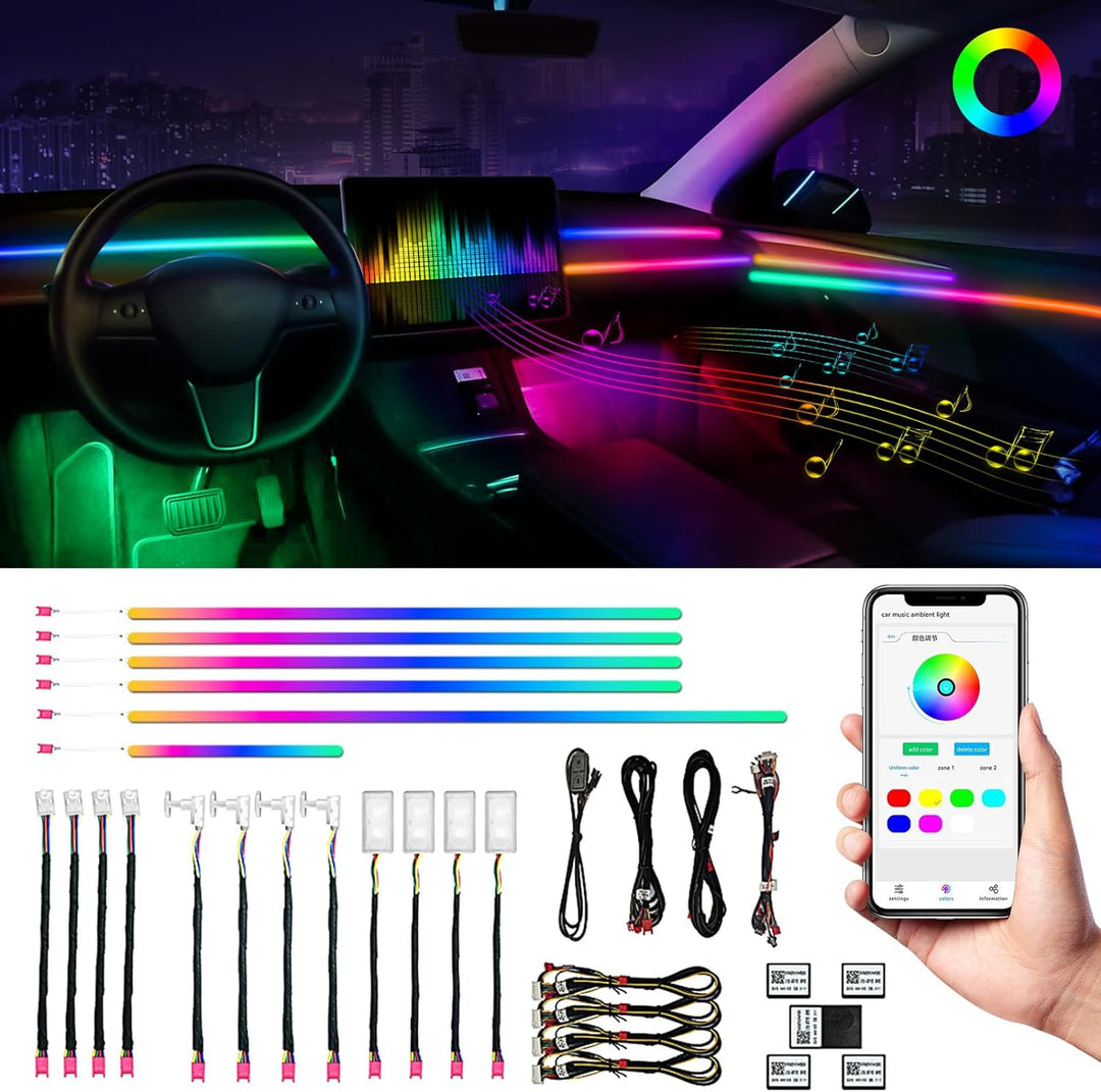 Innenraumbeleuchtung, Innenbeleuchtung Auto Lichtbänder 18 in 1 128 Bunte Acryl Faseroptikstreifen,