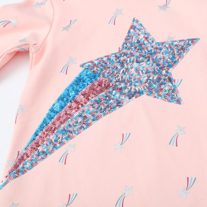 Mädchen Kleid Baumwolle Langarm Kapuzenpullover Hoodie 2-7 Jahre | Streifen Blumen Muster, Langarm,