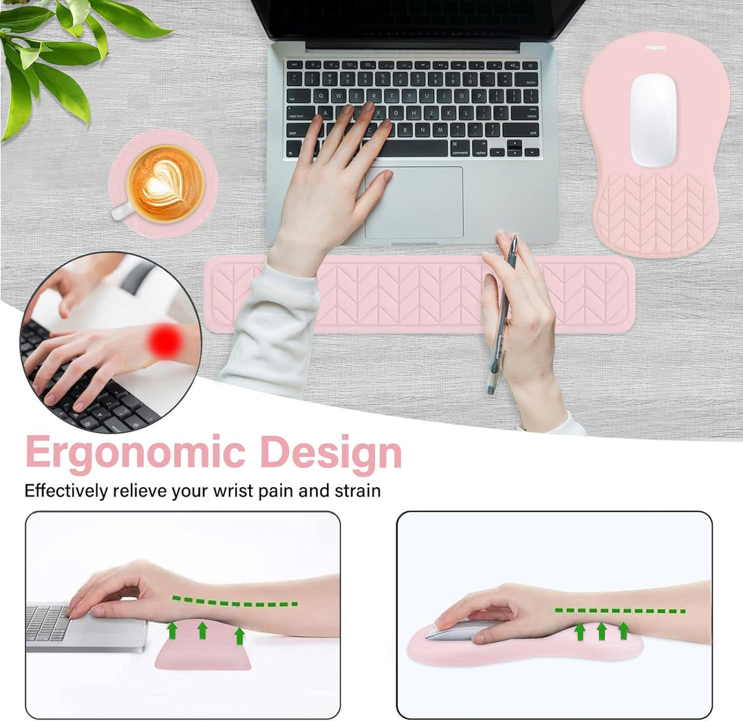 MOSISO Handgelenkstütze für Mauspad&amp;Tastatur Set, Gebogene Ergonomisches Mousepad&amp;Coaster Rutschfest