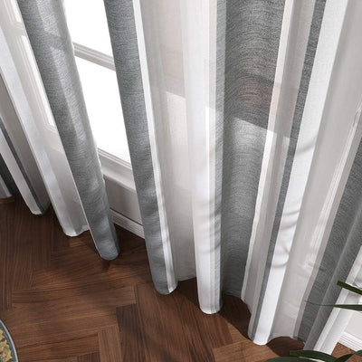 MIULEE Gardinen Gestreift Transparent mit Ösen, Voile Vorhänge Wohnzimmer Modern 2er Set, Vorhang Sc