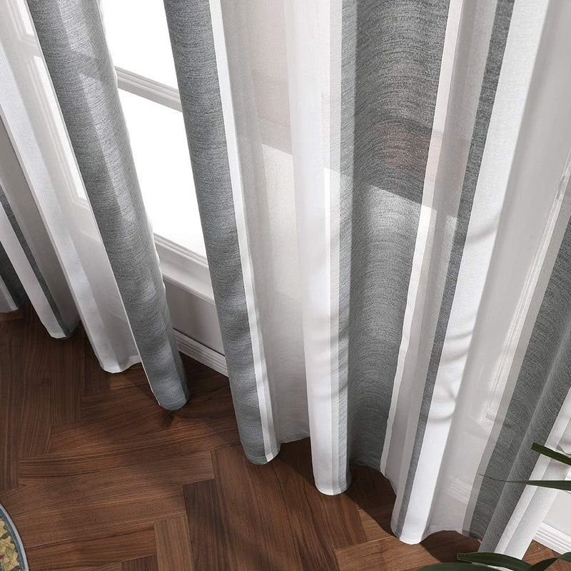 MIULEE Gardinen Gestreift Transparent mit Ösen, Voile Vorhänge Wohnzimmer Modern 2er Set, Vorhang Sc