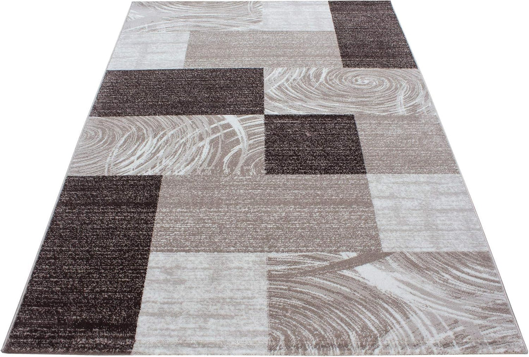 Teppich Wohnzimmer 80x150 cm Läufer Flur Braun Kurzflor Kariert Design - Teppich Schlafzimmer, Esszi