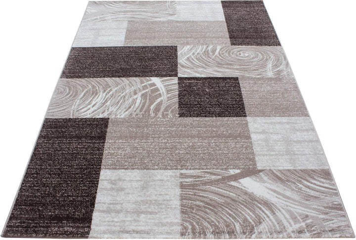 Teppich Wohnzimmer 80x150 cm Läufer Flur Braun Kurzflor Kariert Design - Teppich Schlafzimmer, Esszi