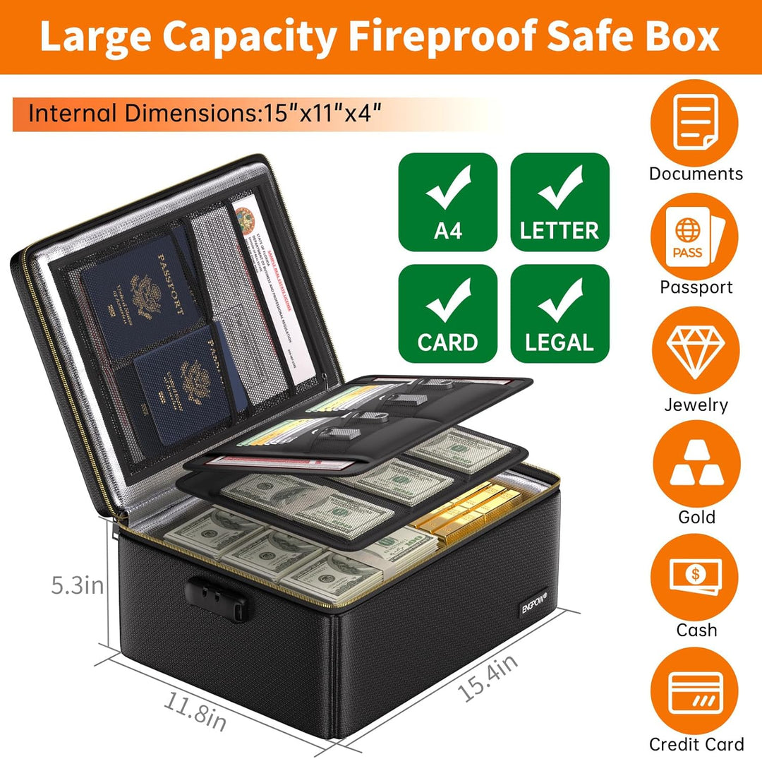 Feuerfeste Dokumententasche mit Feuerfeste Reissverschluss und Schloss,Harte Aufbewahrungsbox,Wasser