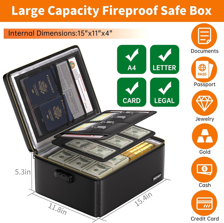Feuerfeste Dokumententasche mit Feuerfeste Reissverschluss und Schloss,Harte Aufbewahrungsbox,Wasser