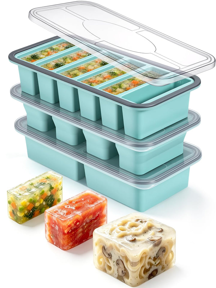 Weenkler 3er-Set Silikon Gefrierform mit Deckel für Meal Prep | 2 Cup, 1 Cup &amp; 3/5 Cup Cubes, BPA-fr