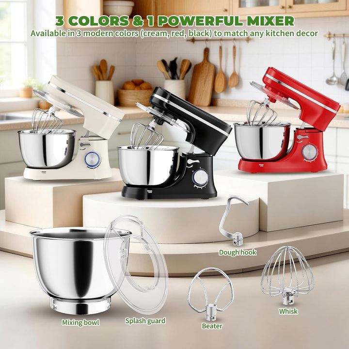 Küchenmaschine 5L – Knetmaschine mit 1000W, 8+ P Geschwindigkeiten, 3 Rührwerkzeuge, Spritzschutz, T