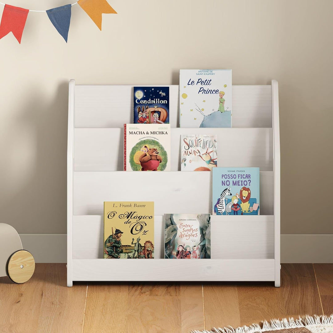 IDIMEX Bücherregal Bruno 4 Fächer aus Massivholz - weiss Montessori Bücherregal für Kinderzimmer, St