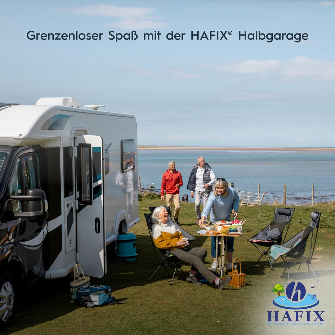Wohnwagen Schutzhülle - Wetterfeste 3-lagige Halbgarage in Grau, Grösse 650x300cm, 155g/m² - Wohnwag