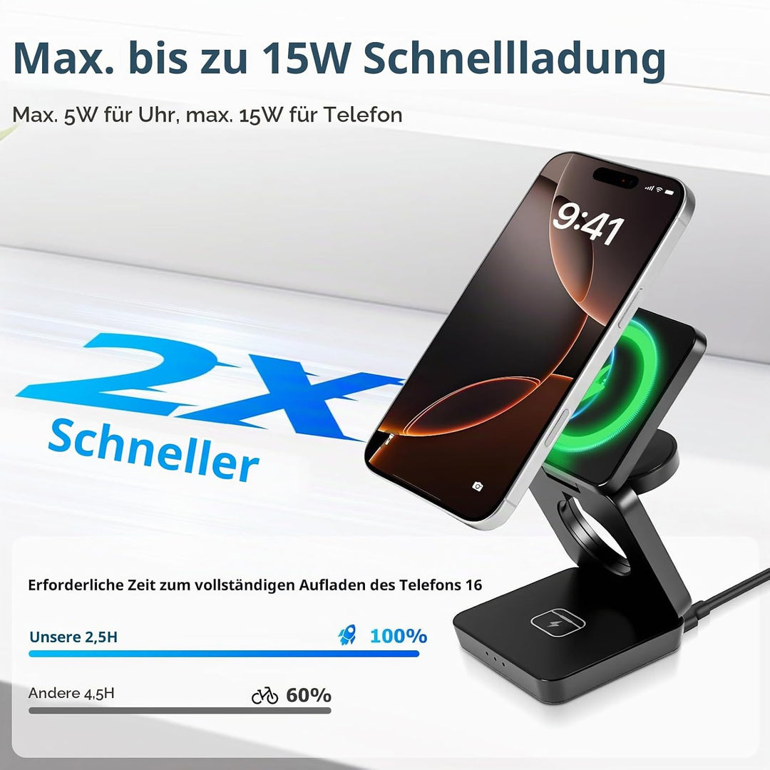 3 in 1 Faltbare Kabellose Ladestation Magsaf Induktive Ladestation für Appple Watch und Phone, Wirel