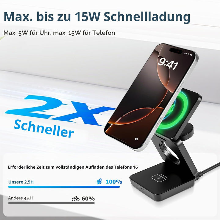 3 in 1 Faltbare Kabellose Ladestation Magsaf Induktive Ladestation für Appple Watch und Phone, Wirel