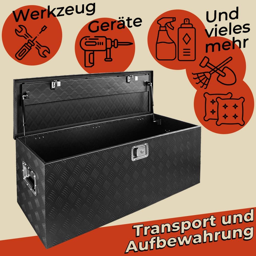 Trucky Truckbox Aluminium Abschliessbar Deichselbox Alu Kiste Anhängerbox Modell 12 (128 x 39 x 46 c