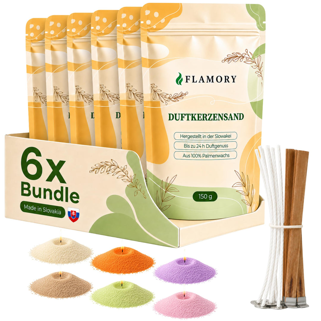 Kerzensand mit Duft Discovery Set 6x150g – [Orange/Vanille/Lavendel/Verbena/Rose/Sandelholz] – 18 Do