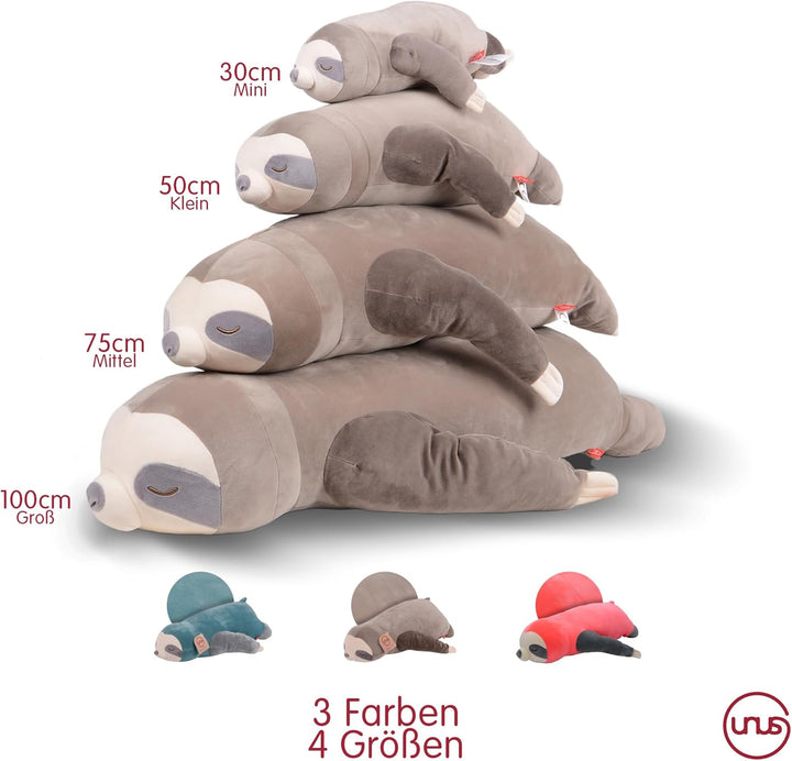 UNUS Faultier Kuscheltier Kissen, 75 cm, Grau, Seitenschläferkissen weich und flauschig, Stillkissen