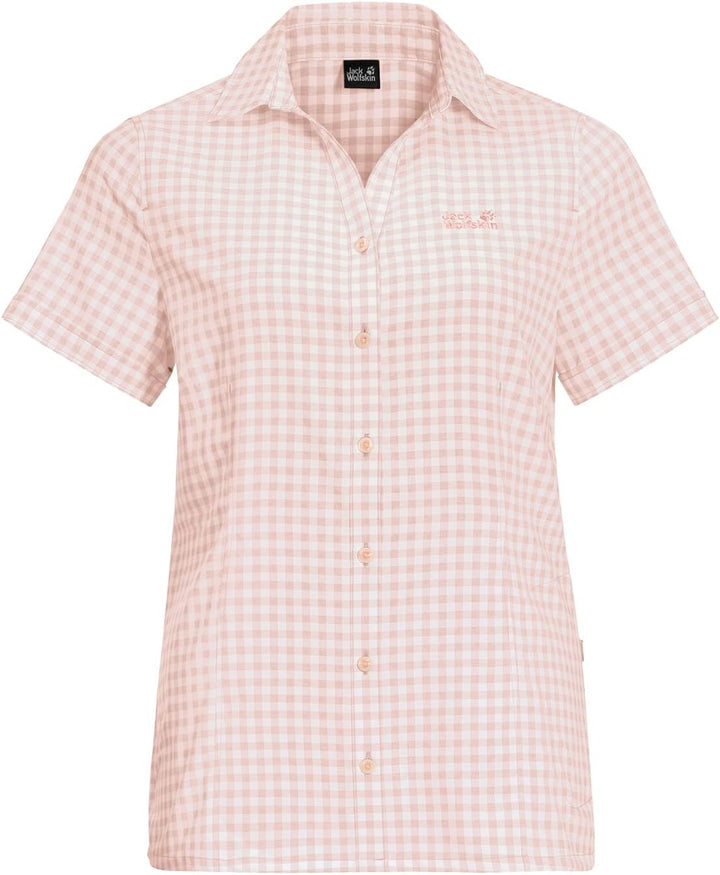 Jack Wolfskin Damen Kepler Shirt Women Schnelltrocknende Bluse Kurzarm XS Light Blush Check, XS Ligh
