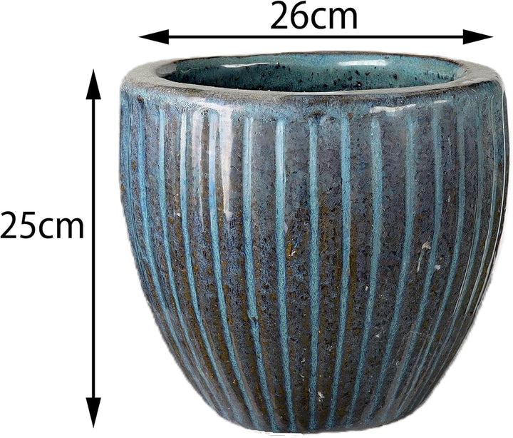 TucanoHamburg Blumentopf, Modell Eiertopf Stripes Jade, grün/blau 26x25cm, frostfest