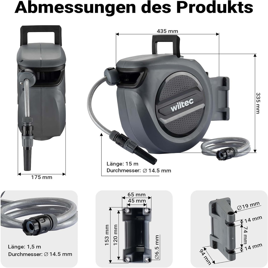 XPOtool Schlauchtrommel, Wand Schlauchbox mit Aufroll-Automatik und 15m Wasserschlauch, Gartenbewäss