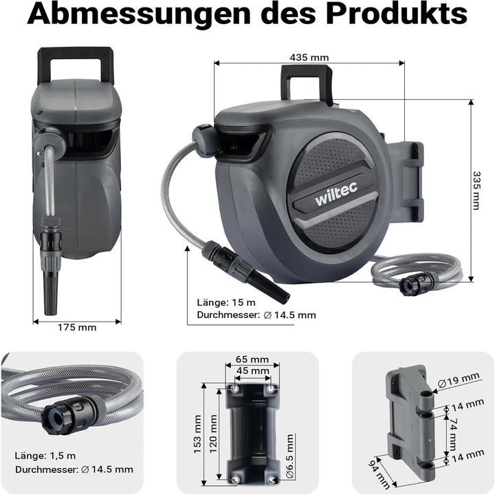 XPOtool Schlauchtrommel, Wand Schlauchbox mit Aufroll-Automatik und 15m Wasserschlauch, Gartenbewäss