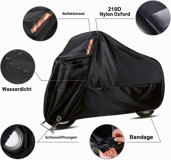 WinPower Motorradabdeckung Motorrad Abdeckplane Abdeckung Schutzhülle Windfest Wasserdicht 210D Outd