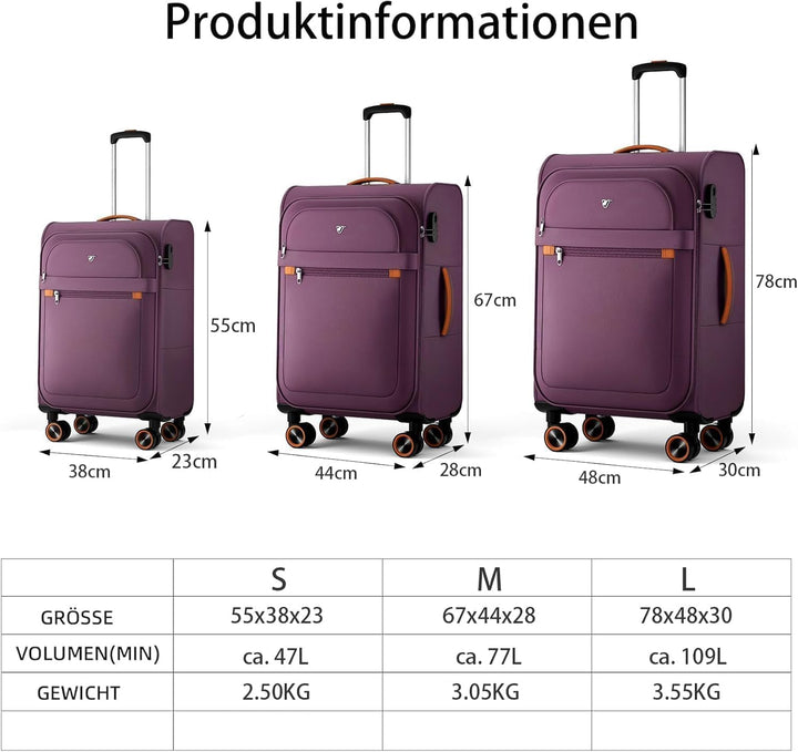 Stoff Kofferset 2 Teilig - Handgepäck und gross Weichschalenkoffer | Leicht Koffer Trolley | Reiseko