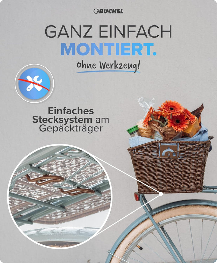 Büchel Fahrradkorb hinten - Fahrradkorb abnehmbar hinten I einfache Befestigung mit innovativem Halt