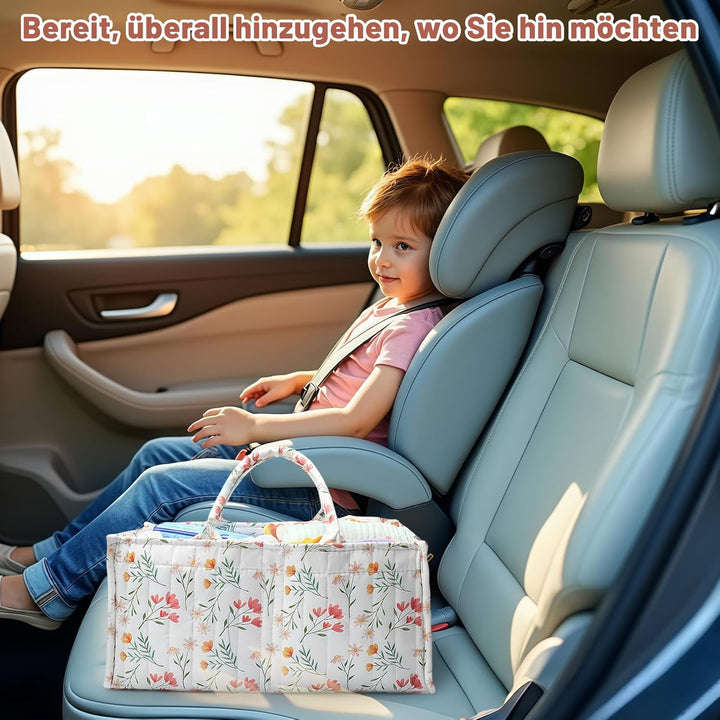 Wickeltasche Organizer, Grosse Baby Windel Caddy mit Griff & Herausnehmbarer Trennwand, Wickelkorb O