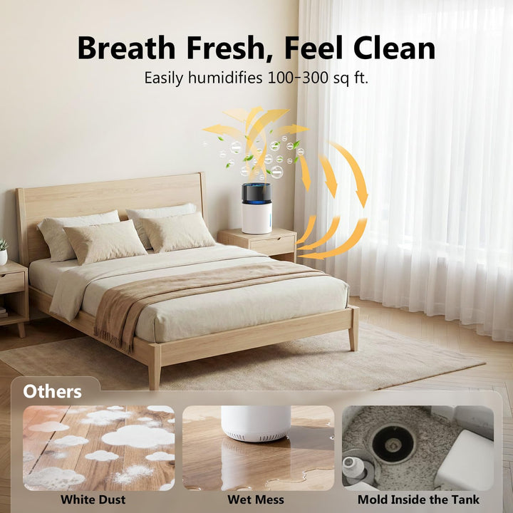 3L Top-Fill Luftbefeuchter mit Filter, Luftbefeuchter Schlafzimmer, bis 35H, Timer & Auto-Abschaltun