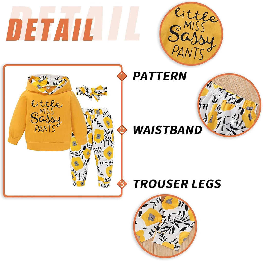 EDOTON Baby Mädchen Outfit 2 Stücke Set Gestreifte Blumen Hoodies mit Tasche Top + Lange Hosen Sweat