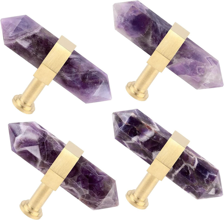 KYEYGWO 2 Stück Amethyst Heilstein Punkt Möbelknöpfe mit Schrauben, Messing Schubladenknöpfe Kristal