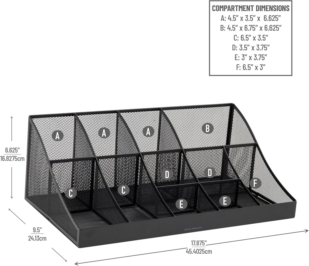 Mind Reader Network Collection, 11-Compartment Coffee Cup and Condiment Countertop Organizer, Metal