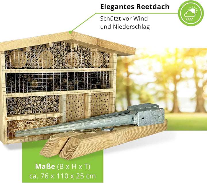GARTENETAGE XXL Insektenchalet/Bienenhotel Gross zum Aufstellen/Insektenhotel XXL aus Massiv-Holz fü