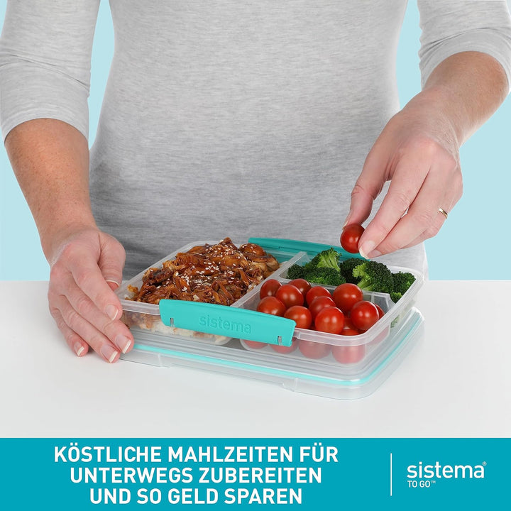 Sistema TO GO-Brotdose mit Fächern zum Portionieren | Lunchbox mit Trennfächern und Clips | 820 ml |