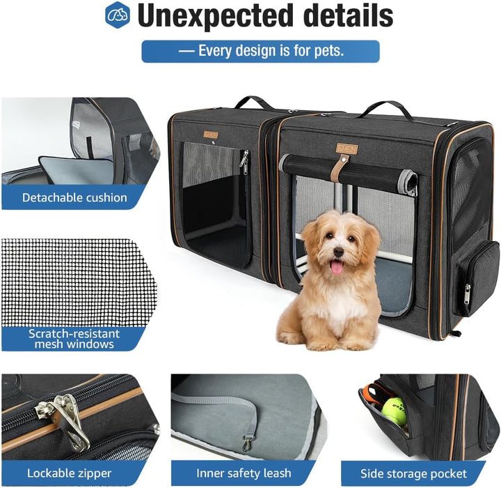 2-in-1 Hundebox Transportbox Katze für Mittelgrosses Haustier, Faltbare Katzentransportbox mit Stark