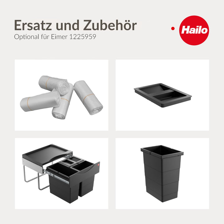 Hailo Inneneimer | Modell 1225959 | Schwarz | 8 Liter Fassungsvermögen | Masse: 226 x 156 x 295 mm |