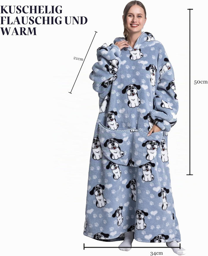 Lange Hoodie Decke mit Ärmeln für Damen &amp; Erwachsene - Kuscheldecke mit Ärmeln - Weiche &amp; Warme Deck