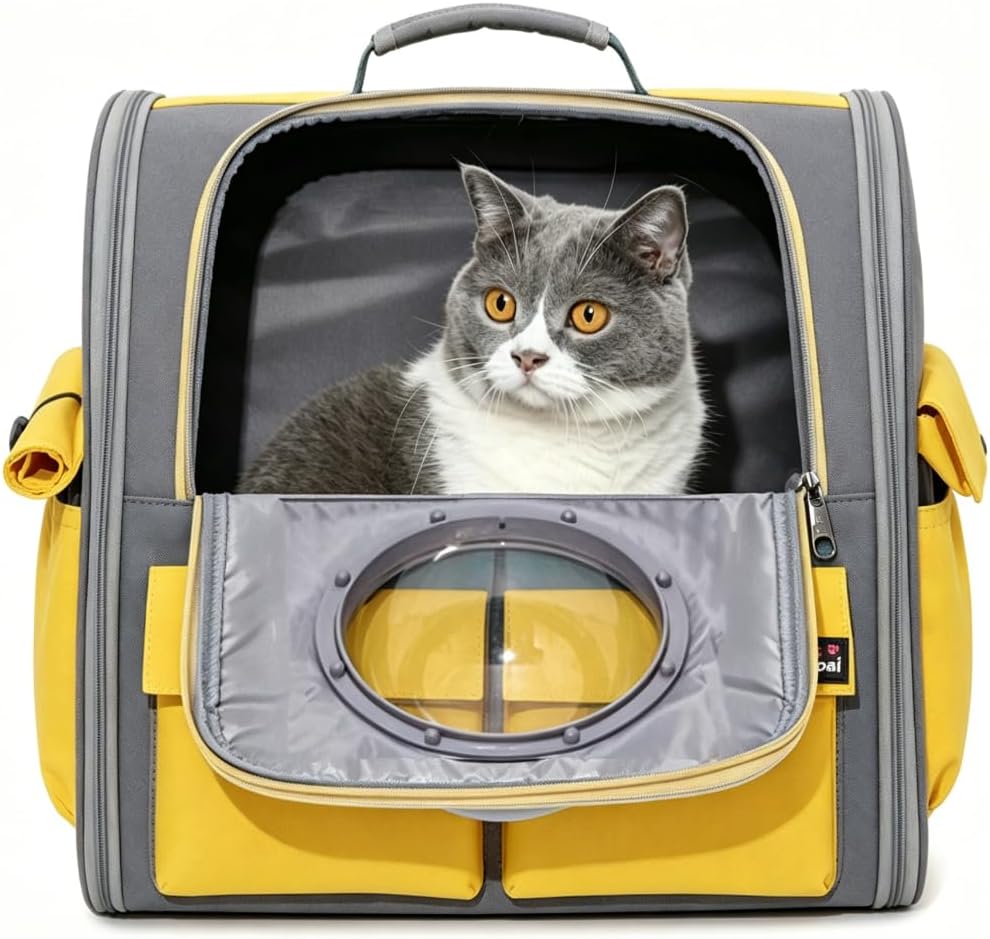 Haustiertasche Rucksack für Katzen Hunde 8kg, Atmungsaktiv Grosser Tiertransportrucksack 3 Eintritt