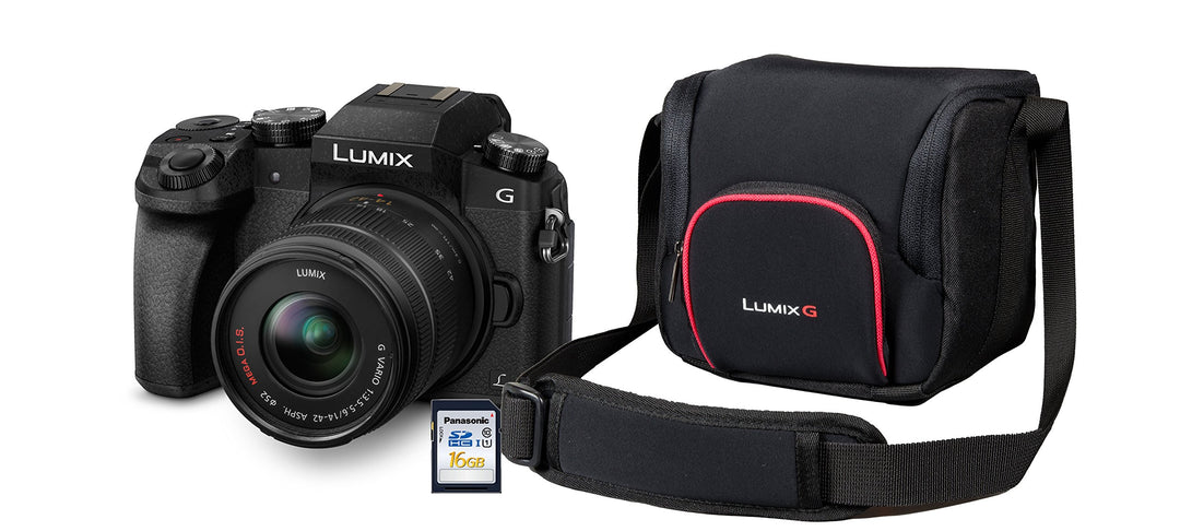 Panasonic Lumix G70KA Starterkit 16 MP, 4K Video, 7,5 cm (3 Zoll) Touchscreen, WiFi, NFC (inkl. 16 G