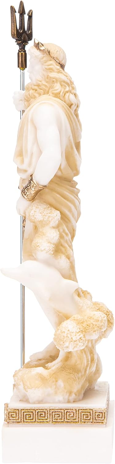 Poseidon Griechischer Gott des Meeres mit Dreizack Statue Figur Gold Alabaster 17,8 cm