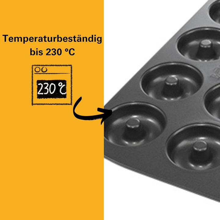 Birkmann Easy Baking Mini-Donutblech, 12 Mulden Donut Backform aus Karbonstahl mit Antihaftbeschicht