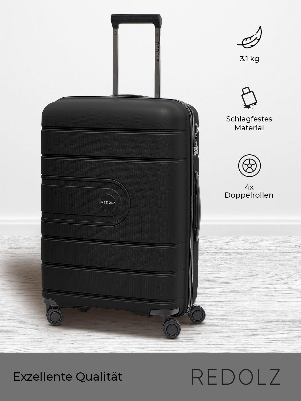 REDOLZ Hartschalen Check-in Koffer | Mittelgrosser M Trolley 45 x 26 x 66 cm aus hochwertigem, leich