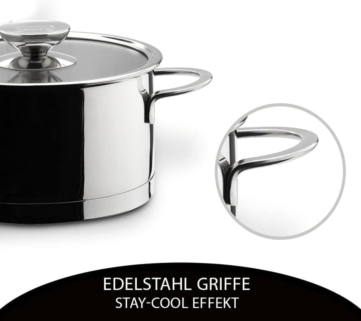 Berndes Milessima Topfset, 4-teilig, Töpfe aus Edelstahl, Induktion, Kochtopfset mit Deckel, für all