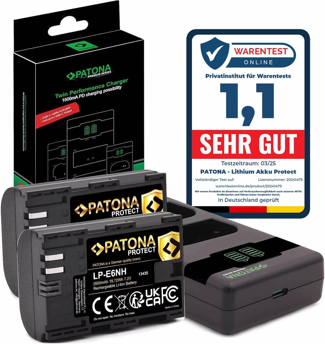 PATONA V1 Protect 2X Akku LP-E6NH (2400mAh) inkl. NTC-Sensor und V1 Gehäuse - mit PD Performance USB
