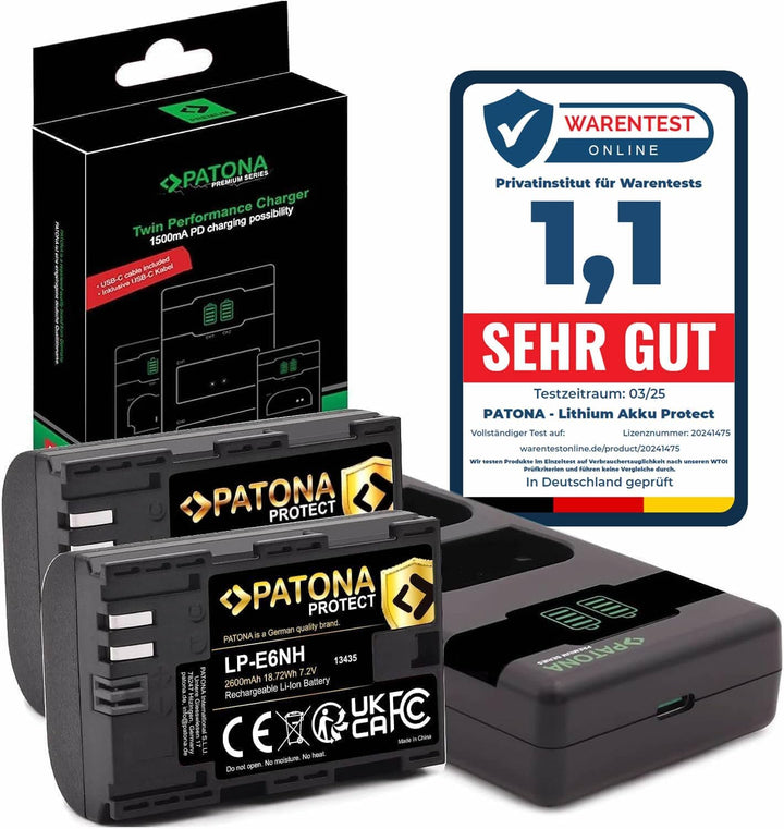 PATONA V1 Protect 2X Akku LP-E6NH (2400mAh) inkl. NTC-Sensor und V1 Gehäuse - mit PD Performance USB