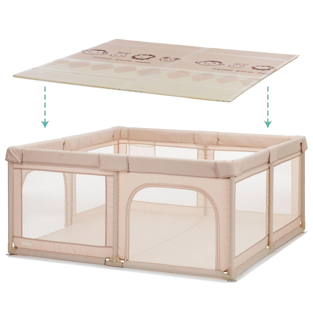 Fillikid Laufgitter Malta 150x150cm Exklusiv | sicher und gemütlich mit Boden Einlage | ideal zum sp