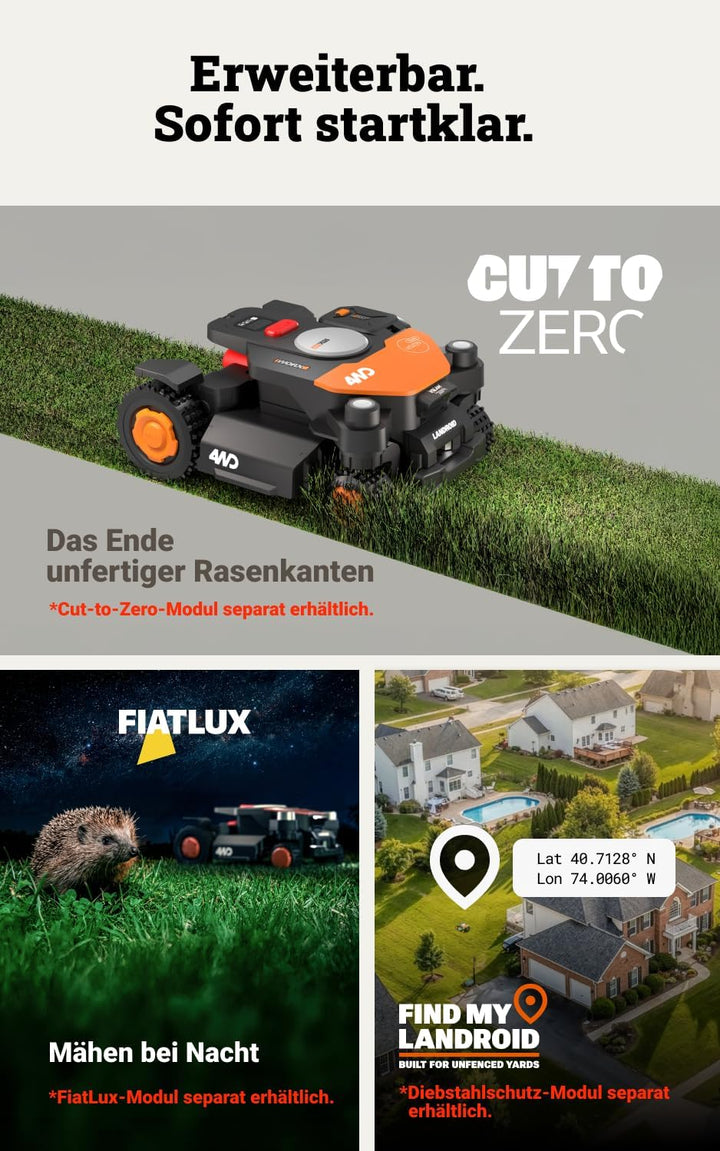 Worx Landroid Vision Cloud WR340E 4WD Mähroboter mit Garage, kabelloser Rasenmähroboter für bis zu 6