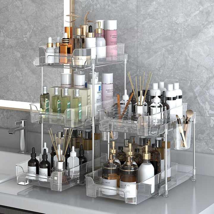 2 Tier Schrank Organizer, Clear Badezimmer Pull Out Schminktisch Organizer, Parfüm StäNder Aufbewahr