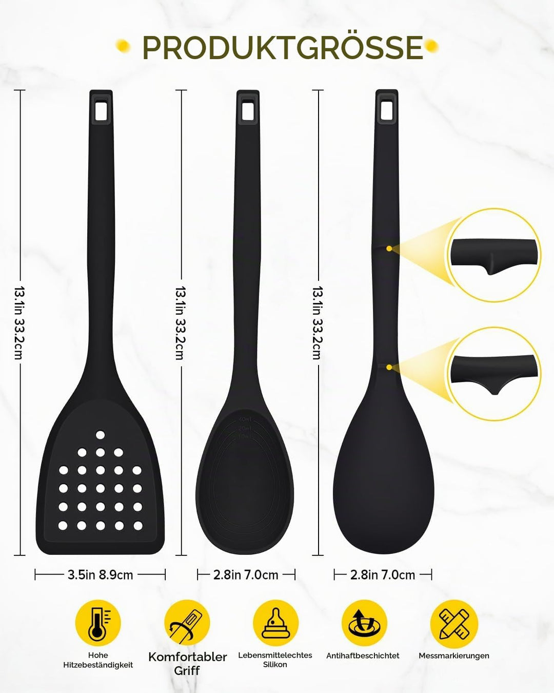 Packung von 4 Silikon Kochgeräte Set, Non-Stick-Festspalten und hitzebeständige Schlitzlöffel mit Rü