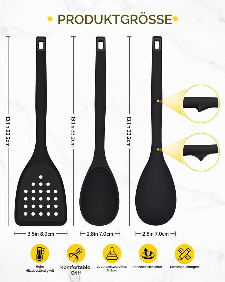 Packung von 4 Silikon Kochgeräte Set, Non-Stick-Festspalten und hitzebeständige Schlitzlöffel mit Rü