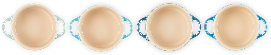 Le Creuset 4er-Set Mini Cocottes aus Steinzeug, je 200 ml, 10 x 5 cm, Metallics Blau-Grün (Cool Mint
